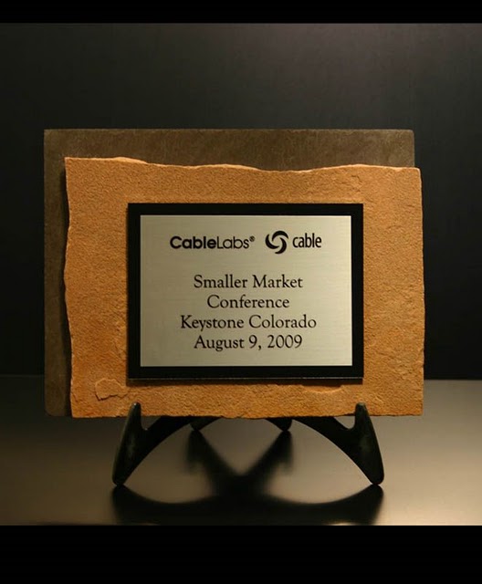Small Desktop Metal & Stone Awards - Thin Offset Flagstone Mini-plaque